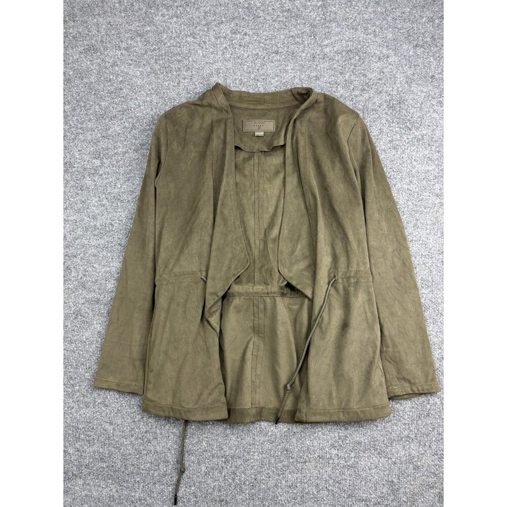 BLANKNYC Jacket Womens Medium‎ Green Faux Suede Open Front Drawstring Waist Soft